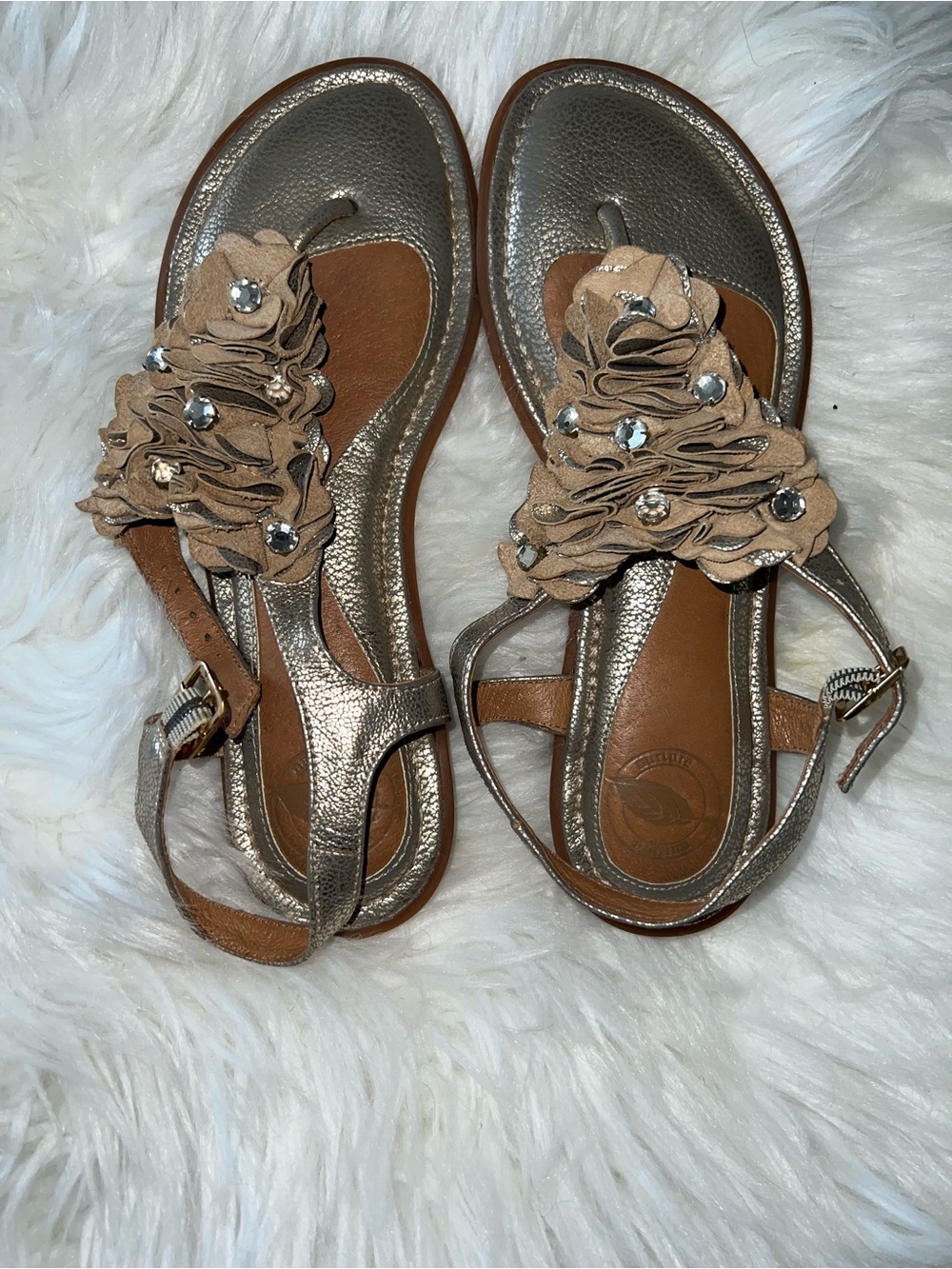 Nurture by Lamaze Metallic Silver Sandals with Brown Floral Appliqués